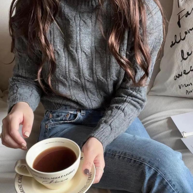 Korean Instagram's Same Retro French Cream Colored Coffee Cup and Plate Breakfast Cup Ceramic Dining Plate 350ml