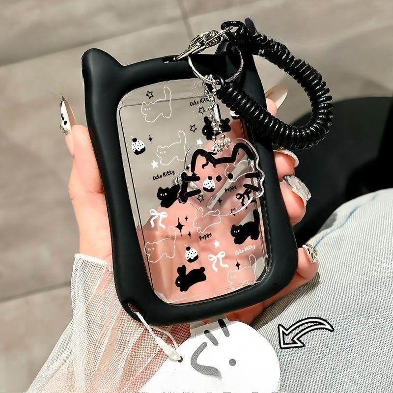 Kawaii Cat Transparent Acrylic Luxurious Photocard Holder Kpop Idol Card Protector Creative Bag Pendant Campus ID Storage Bags