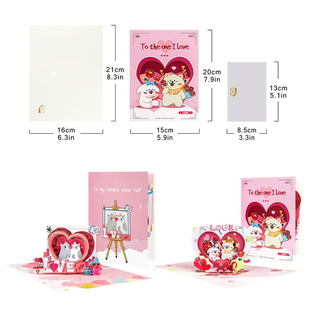 Greeting Card with Envelope 3D Popup Picture Frame Animal Card Birthday Card Valentine's Day Present for Girlfriend