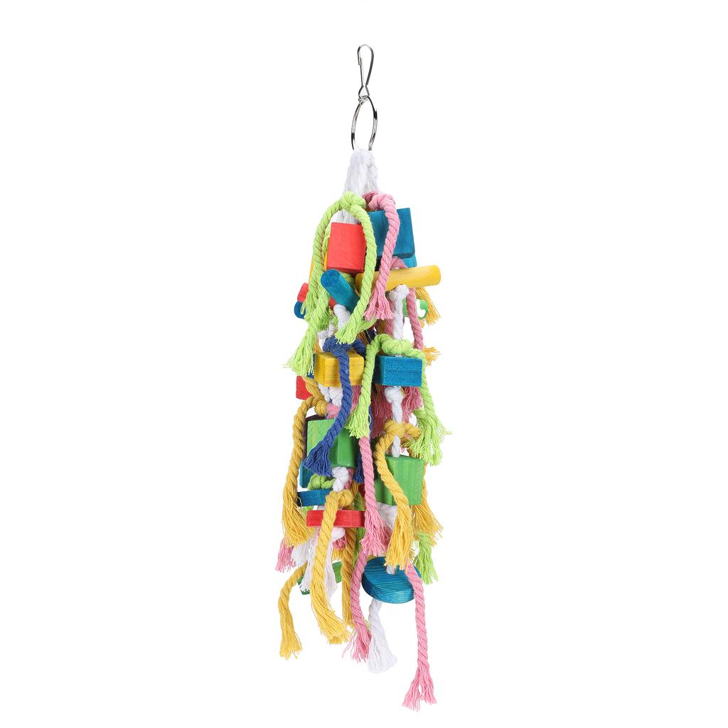 Birds Parrots Multicolored Natural Wooden Chewing Toy Biting Block Gnawing String