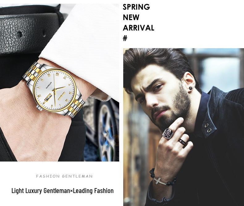 Men's Minimalist Roman Dial Waterproof Stainless Steel Wristwatch with Date, Day, and Luminous Features for All Ages.