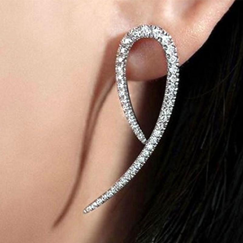 New Simple Stylish Long Earrings for Female Silver Color White Cubic Zirconia Shiny Fashion Stud Earrings Women New Jewelry