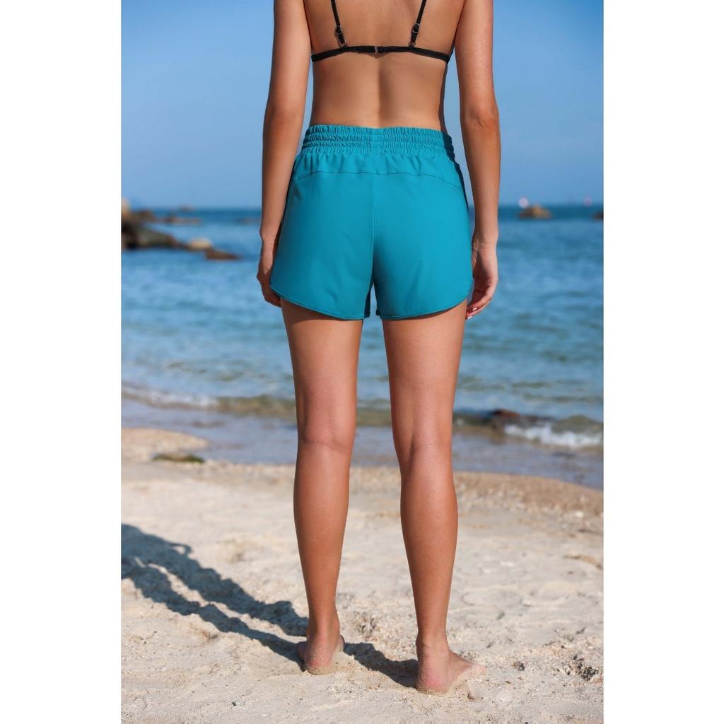 CHARMLEAKS Women's High Waisted Swim Shorts Drawstring Board Shorts with Zipper Pockets Liner