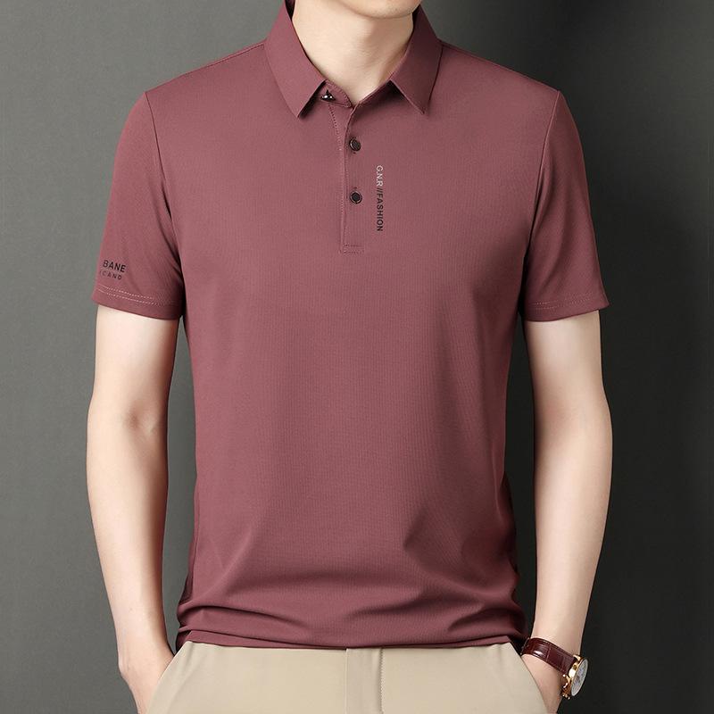Lapel Polo Shirt Men'S Short-Sleeved Casual Business High-End Waffle Polo Shirt Solid Color