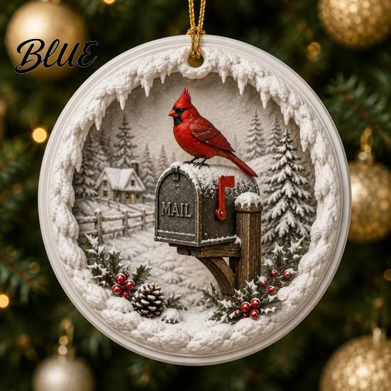 Reusable Winter Window Decor 2 Pcs Red Bird Christmas Ornaments 2D Round Acrylic Snowy Scene Decorative Ornaments for Elders Xmas Tree Hanging