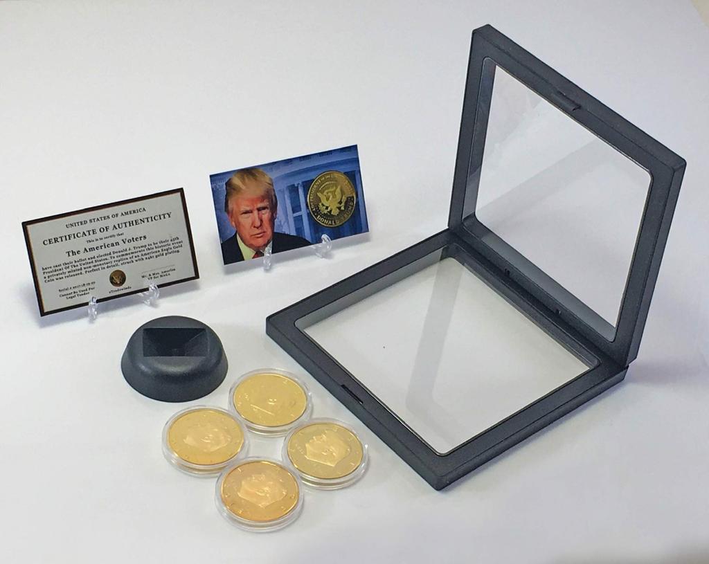 Conjunto de Moedas de 4 Anos do Primeiro Mandato de Donald Trump, Edição de Colecionador, Moedas Réplicas Banhadas a Ouro, 2017, 2018, 2019, 2020, Estojo de Exibição Diamante Certificado