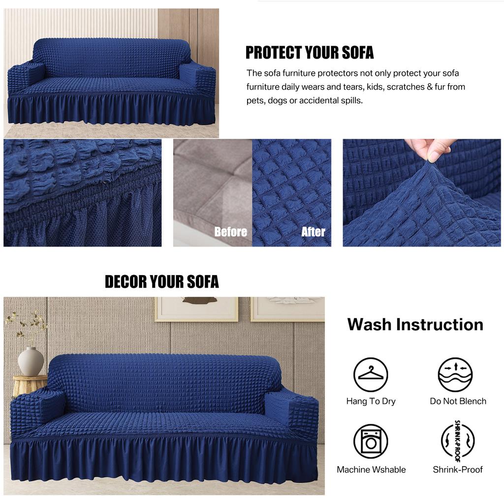 Sofa Slipcover 1 Piece Easy Fitted Sofa Couch Cover Universal High Elastic Stretch Durable Furniture Protector with Skirt