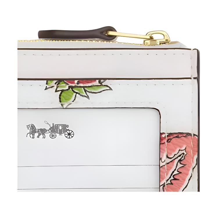 New COACH Skinny Id Case Printed Coated Canvas Card Holder Mini Women's White CAR17-IMCAH