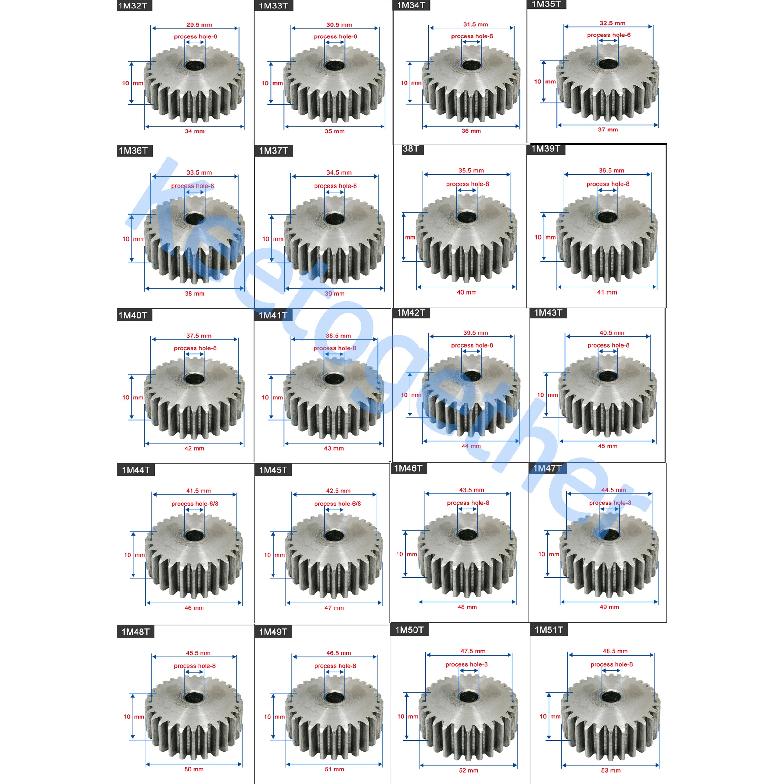 1M Spur Gear 27T/28T/29T/30T/31T/32T/33T/34T/35T/36T/37T/38T/39T/40T/41T 45# Carbon Steel Thickness 10mm