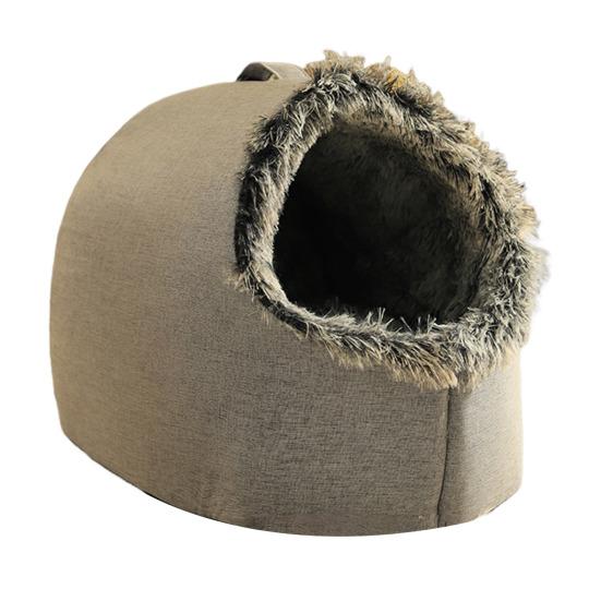 

Warm Cat Cave Bed Cozy Pet Calming Nest Plush Hooded Cat Bed Fluffy Winter Small серый