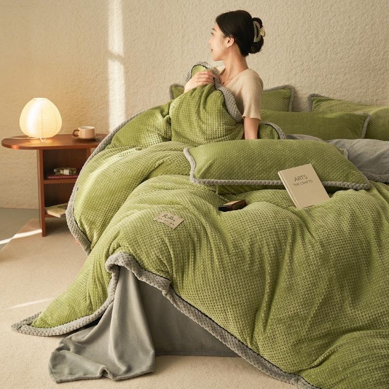 Thickened Milk Fleece Coral Fleece Bed Four-Piece Set Flannel Double-Sided Fleece Bed Sheet Quilt Cover