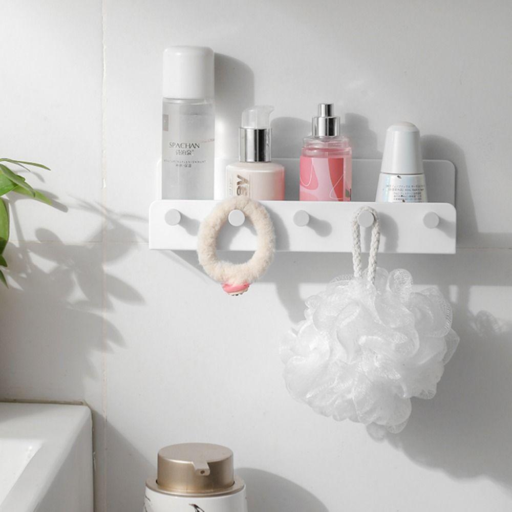 Cârlig Cuier de Baie Montat pe Perete Fără Găurire Raft Multifuncțional de Perete cu 5 Cârlige Suport Durabil pentru Depozitare Chei Bucătărie