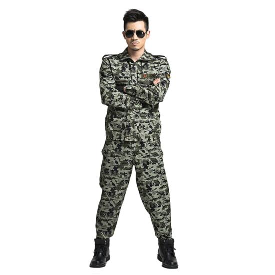 2Pcs/Set Lapel Long Sleeve Zipper Buttons Placket Cargo Coat Pants Men Multi Pockets Camouflage Print Work Training Outfit Male Clothing