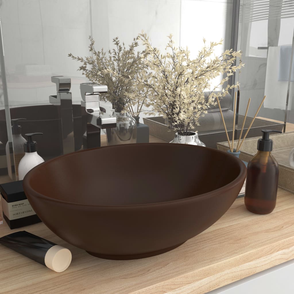 Luxury Oval Wash Basin Matte Dark Brown 40 X 33 Cm Ceramic