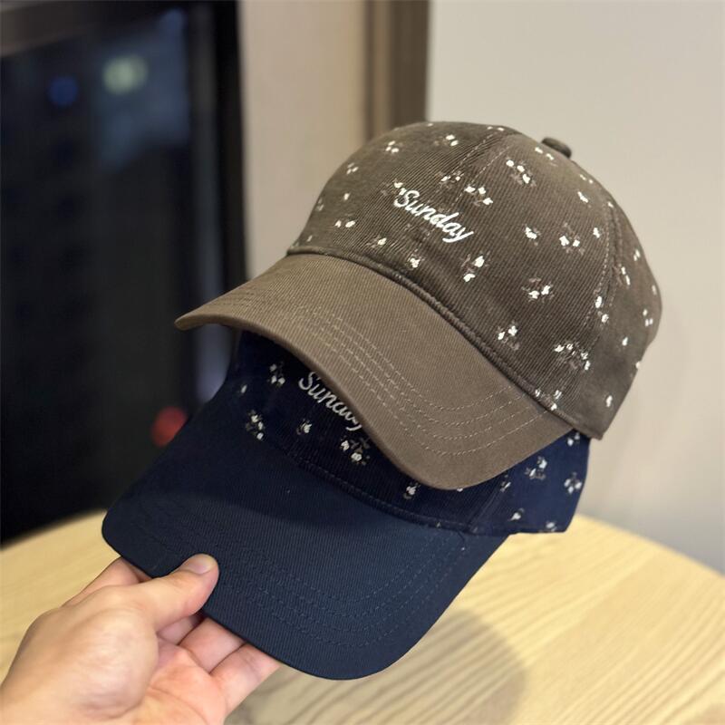 Outdoor Sweet and Cute Fresh Letter Embroidery Small Floral Baseball Cap Women's Big Head Circumference Show Face Small Sun Protection Cap
