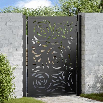 Black Garden Gate 105X130 Cm Steel Flame Pattern