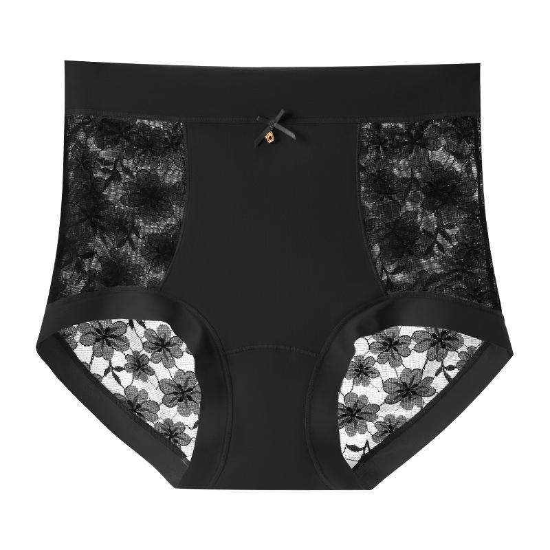 

Женские весенне-летние тонкие кружевные удобные прозрачные бесшовные трусики-треугольники с высокой талией XL чёрный