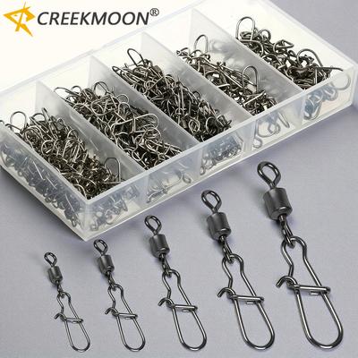 Set de 50 connecteurs de pêche Kit d'engrenage 4-12# Roulement à bille en acier inoxydable Émerillon baril pivotant Snap Pour leurre Hameçon Accessoires de pêche 260319