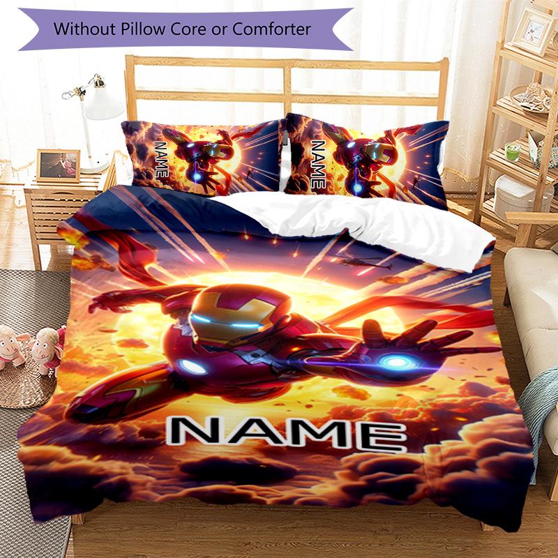 3pcs Iron Man2 Cover Set - Personalized Name, HD Printed Bedding with 1 Cover and 2 Pillowcases - Perfect for Home Decor, Easy Care