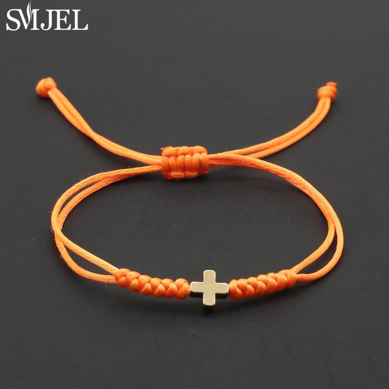 Vintage Tiny Cross Charm Handmade Adjustable Braided Bracelet for Women Lucky Black Red Rope Chain Bracelets New Year Gifts
