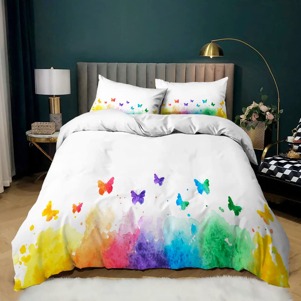 Bettbezug-Set mit Schmetterlingen, Kingsize, blau-lila Schmetterlinge, bedruckt, Bettbezug-Set für Mädchen und Kinder, Bettbezug und Kissenbezüge