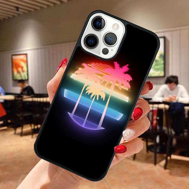 80s Retrowave Neon Palms Tree Phone Case For iPhone 17 Air 13 12 14 15 16  Cover For Apple Pro Max Plus