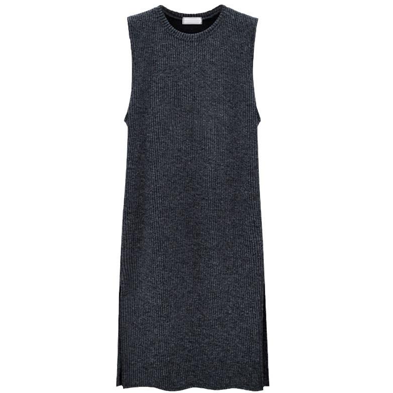 

Осенне-зимнее платье для женщин Новое большого размера Вязаное с разрезом Миди Зимнее на бретелях Без рукавов Базовое Облегающее Юбка-жилет 6XL