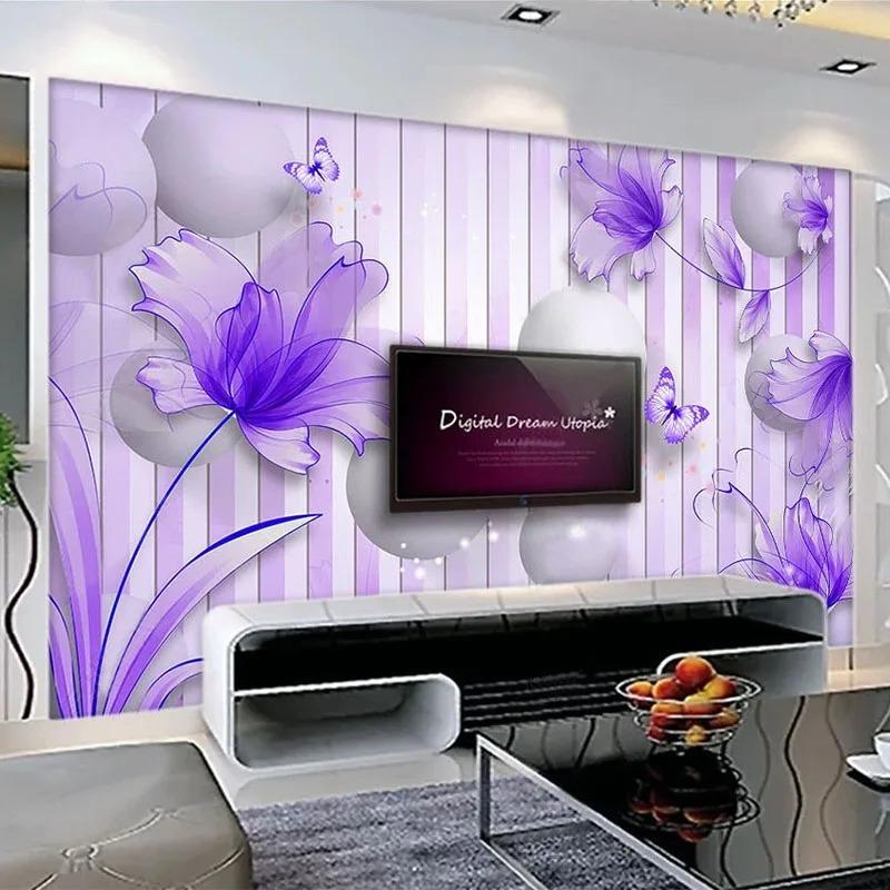 Modern Wallpaper Purple Lily Flower Mural 3d Stereo Sphere Fashion Background Wall Mural 3d Stickers