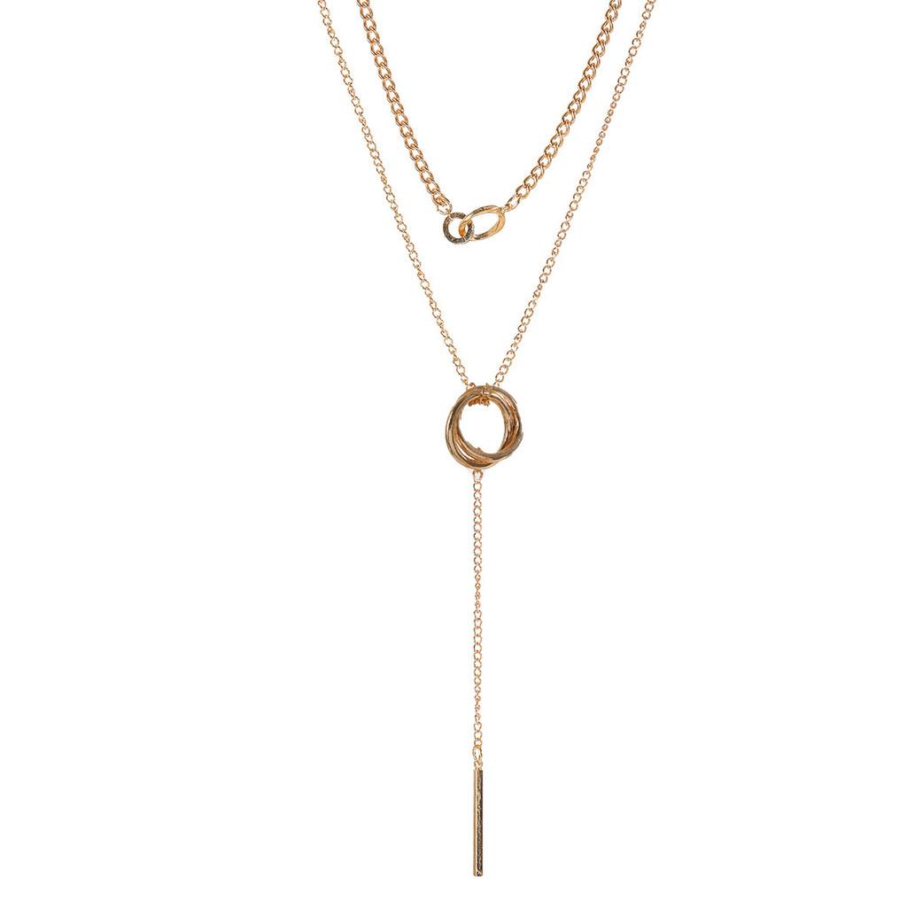 Geometric Long Chain Necklace With Double Circles For Women Summer Fashion Accessory