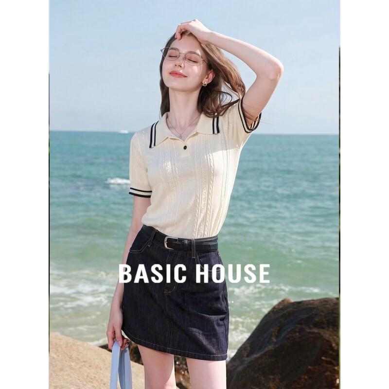 Basic House Women s Hollow Knit Polo Shirt M