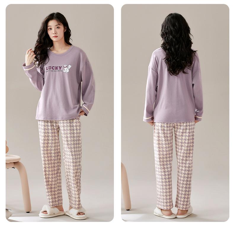 New Autumn Pajamas with Chest Pad Women Knitted Cotton Pajama Set Homewear Pijama Mujer Long Sleeve Casual Soft Female Sleepwear