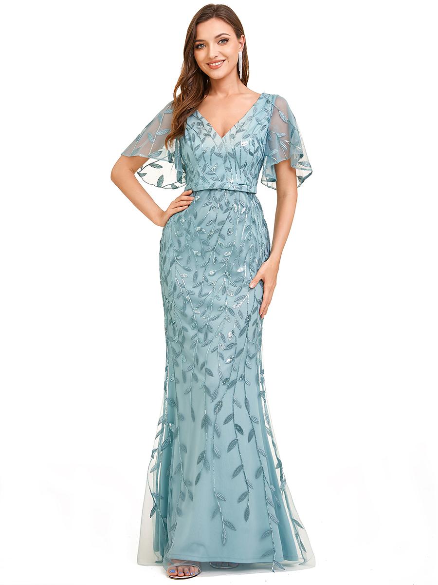 

Великолепное женское вечернее платье Ever-Pretty с V-образным вырезом и блестками, рыбий хвост, оборками и рукавами 4XL лунный камень синий