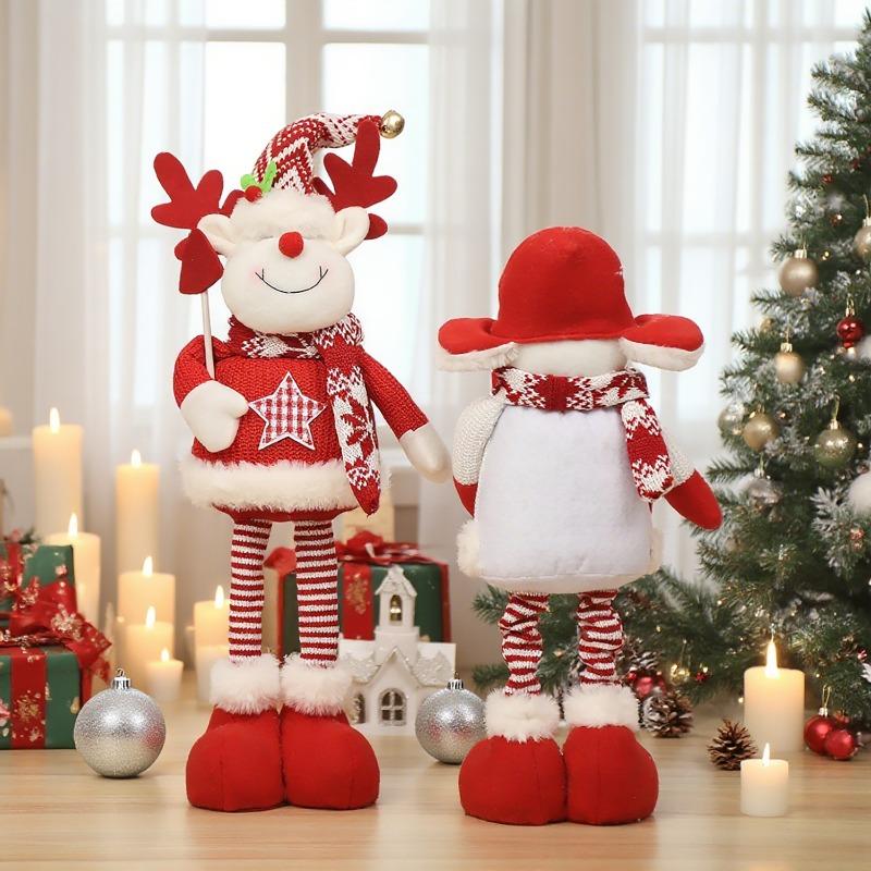Christmas Cartoon Knitted Stretch Doll Ornament Santa Claus Snowman Elk Stand up Ornament Festival Scene Decoration