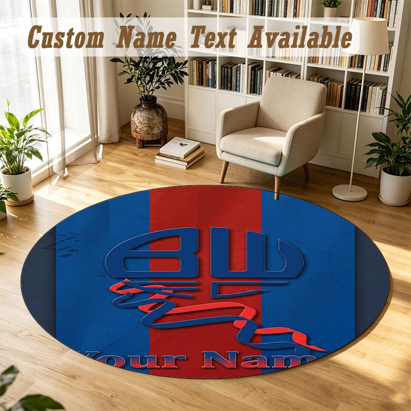 Round Rug Custom NameBolton Wanderers FC Pattern Non Slip Carpet Home Floor Decor