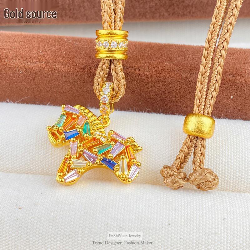 Gold-Style Sand Inlaid Diamond Pendant Necklace, New Chinese Compass Design