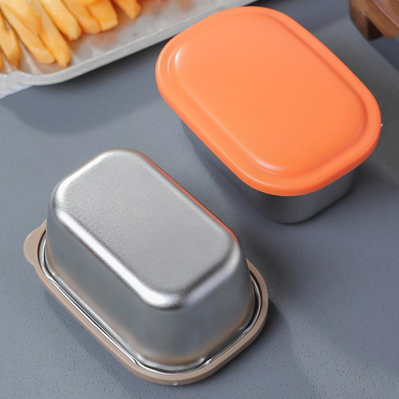304 Stainless Steel Sauce Cup With Sealed Lid Seasoning Box Leak-Proof Silicone Cover Condiment Container Portable Storage Box