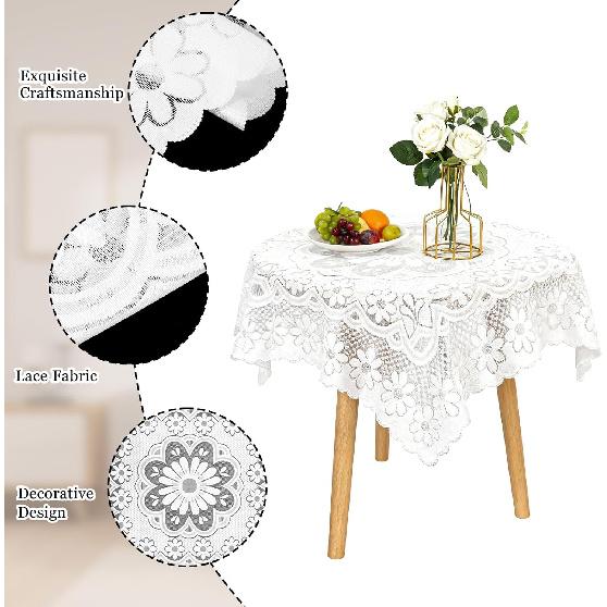 Small Square Lace Tablecloth 35''×35'' White Lace Tablecloth Crochet Laces Table Cloth Vintage Embroidered Side Table Cover for Round Coffee Tables