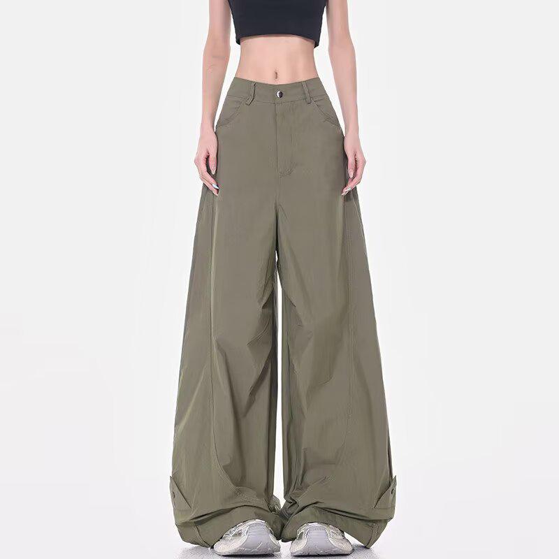 

Women s High-Waist Military Green Wide-Leg Cargo Pants 2XL зелений