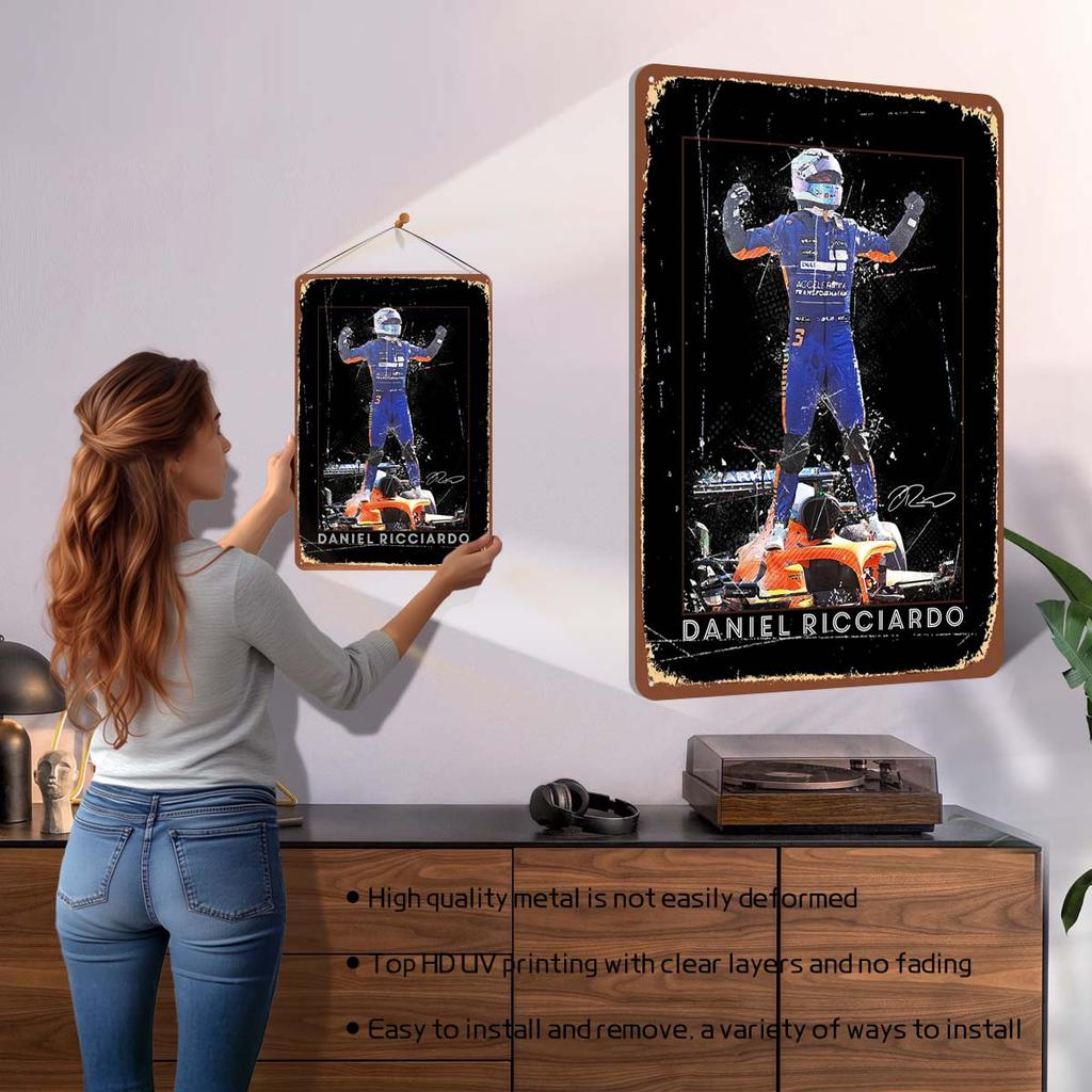 Daniel Ricciardo Plakaty Wyścigowe F1 Metalowe Znaki Dekoracja Wystrój Salonu Mężczyźni Niestandardowe Blaszane Tabliczki do Dekoracji Ścian