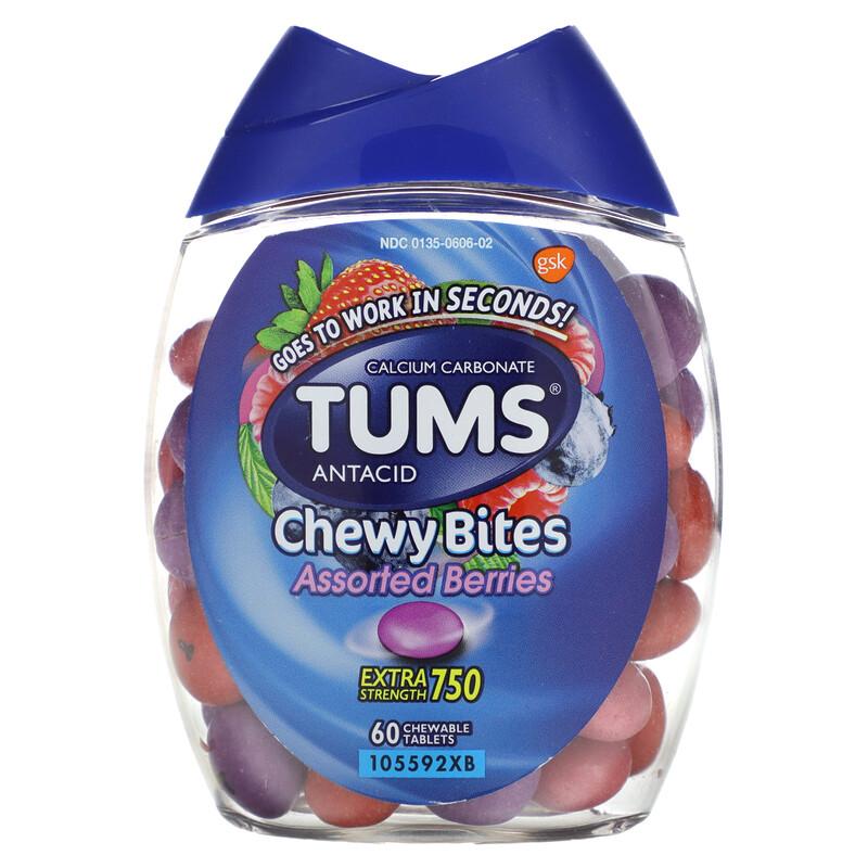 Tums Antacida, Seige Biter, Assorterte Bær, 750 mg, 60 Tyggetabletter sold by Joom
