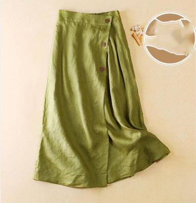 Cotton Linen Skirts Women's Chic Casual Medium Length Elegant Versatile Commuting Wear Large Swing Breath Skirt With Button