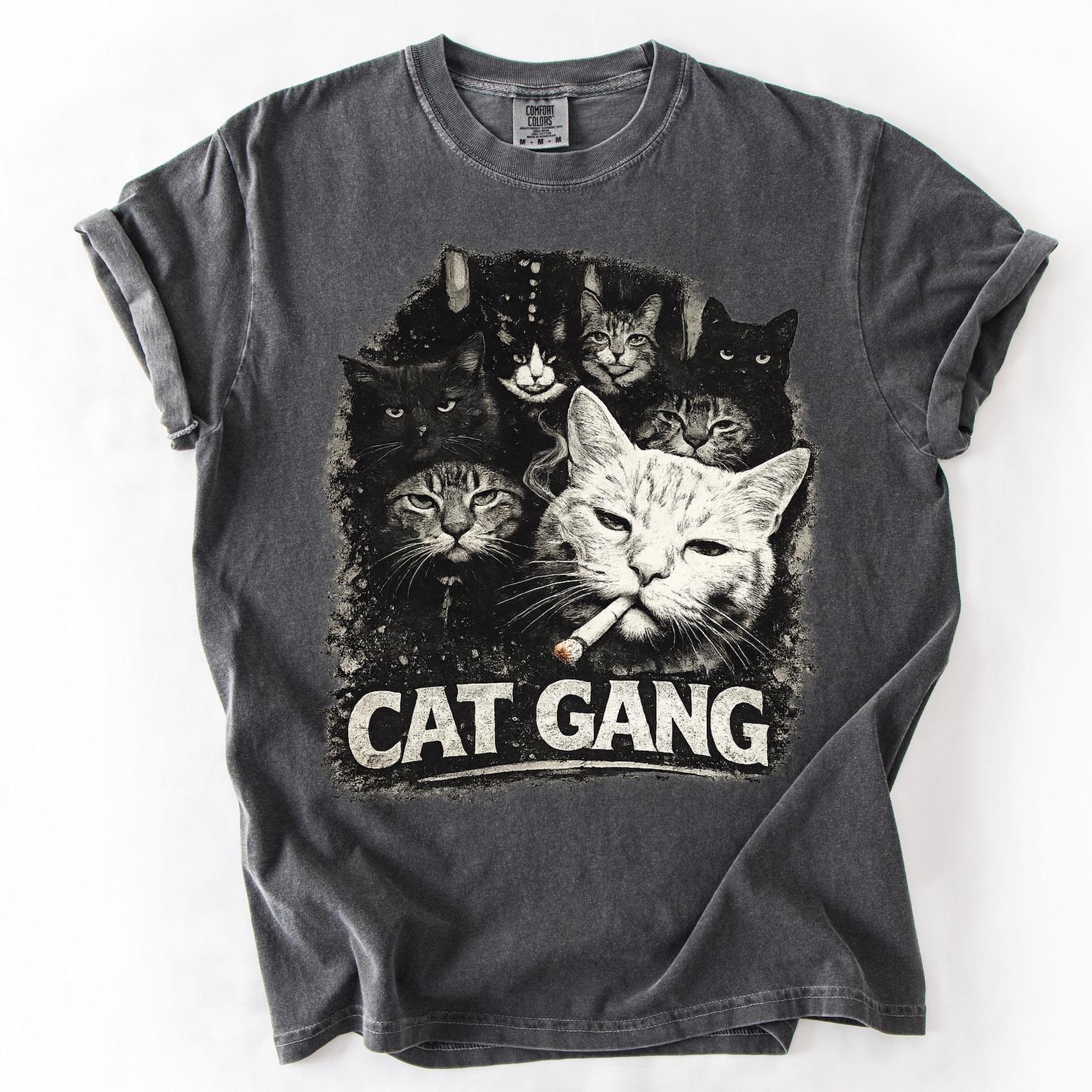 Funny Gangster Cat Shirt, Meme Cats Graphic Tee, Vintage Cat Lover Shirt, Cat Dad Gift, Cat Mom Shirt Funny Cat Meme Tee, Edgy Cat Shirt S