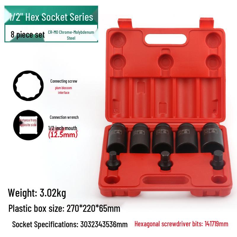 Heavy Duty 1/2" Electric & Pneumatic Hex/Torx Socket Set for Extended Wind Gun & Wrench