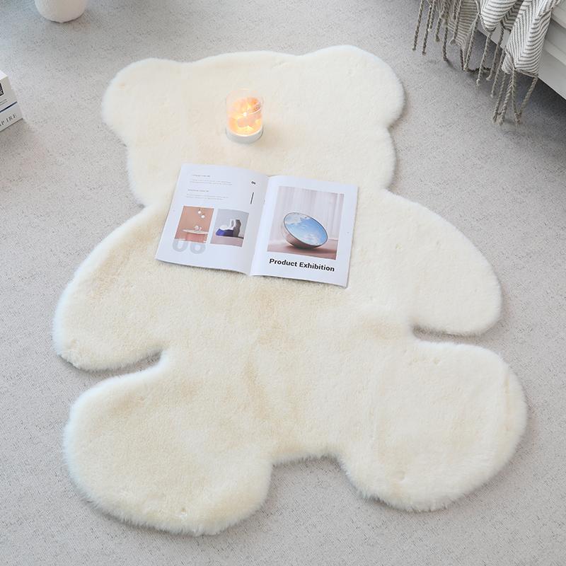 

Soft Faux Rabbit Fur Rug Cute Bear Area Rugs for Bedroom Children Floor Bedside Mats Sofa Living Room Carpet White Home Deco 60x80cm бежевий