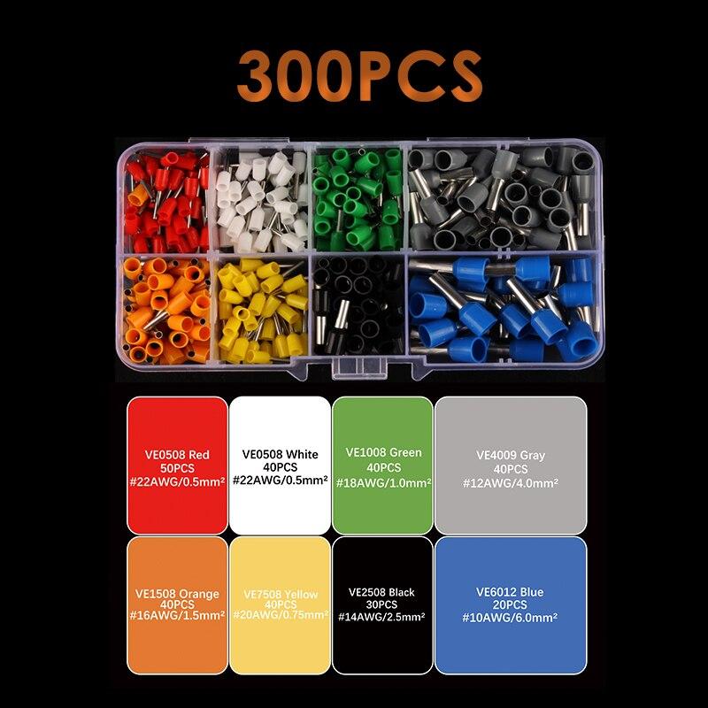 300pcs Boxed Tubular Crimp Terminals Ve European Type Cold Crimp Terminals Electrician Electrical Insulation Kits