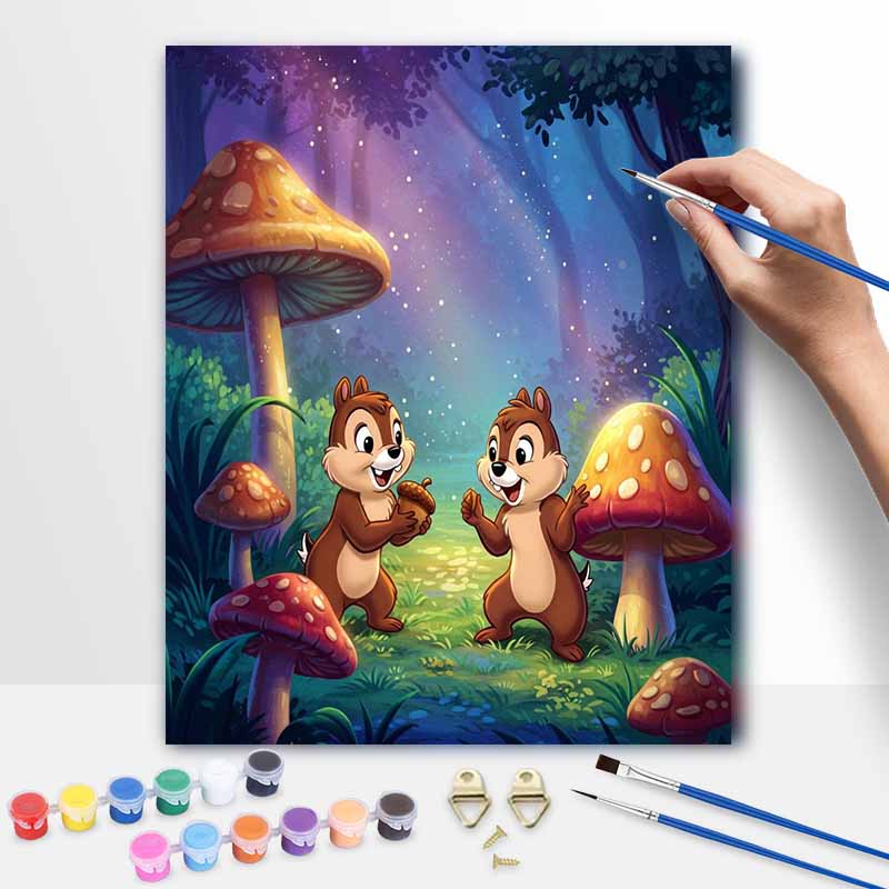 Disney DIY Oil Painting Kits Chipmunks Forest Mushroom Hand Painting Home Decor Craft Gift Ideas For Room Wall Art Canvas Decorations