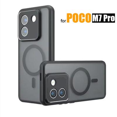 Custodia Opaca Antiurto per Magsafe Per POCO M7 Pro M7Pro Bumper Rigido Cover Magnetica per Ricarica Wireless Per POCO M7