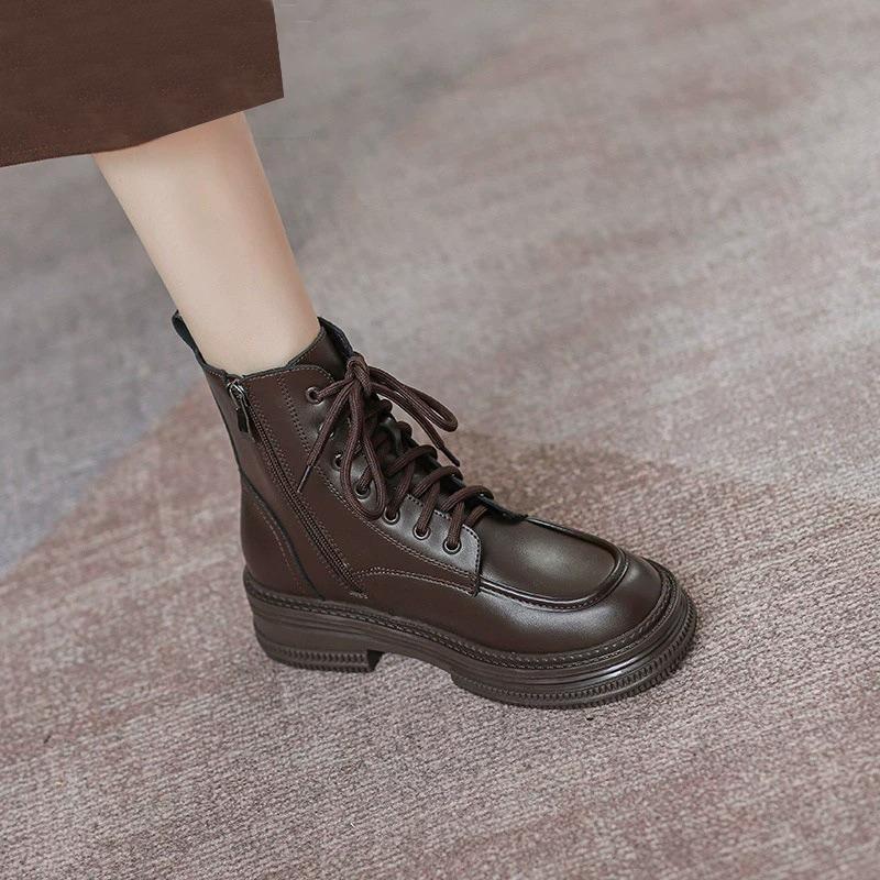 Fashion Luxury Women's Boots 2025 Spring Autumn Laceup Short Boots Fashion Anti-skid Platform Boots for Women Brand New Shoes Zapatos