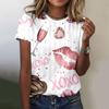 Damen T-Shirt Sommer O-Ausschnitt Top 3D Rot Valentinstag T-Shirt Modisches T-Shirt Vielseitig Große Größe Damen Kurzarm