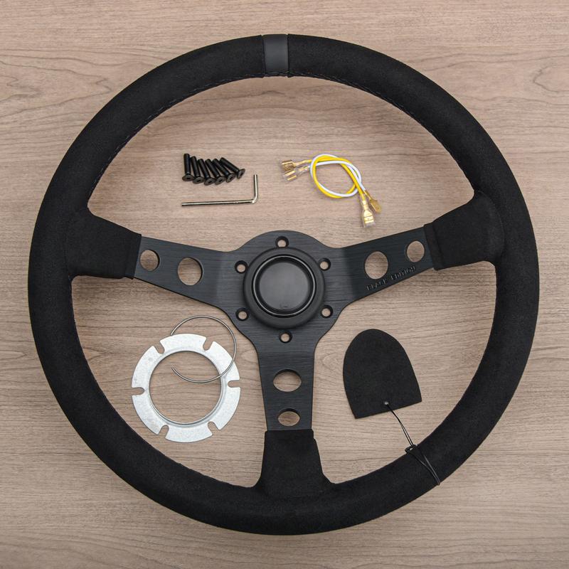 JDM Black Edition Suede Leather Steering Wheel Deep Dish Gaming Sport Steering Wheel for Racing